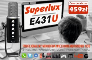 Superlux E431U - Profesjonalny, pojemnościowy mikrofon wielkomembranowy USB - Zdjęcie 1